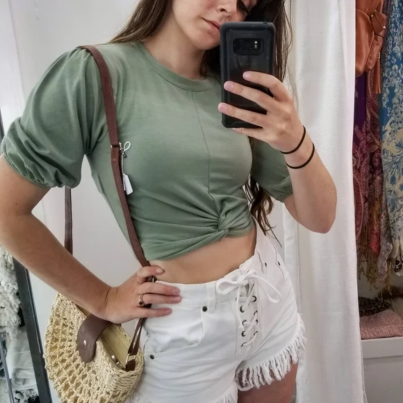MINKPINK White Lace-Up Fringe High Waist Shorts - Picture 6 of 6